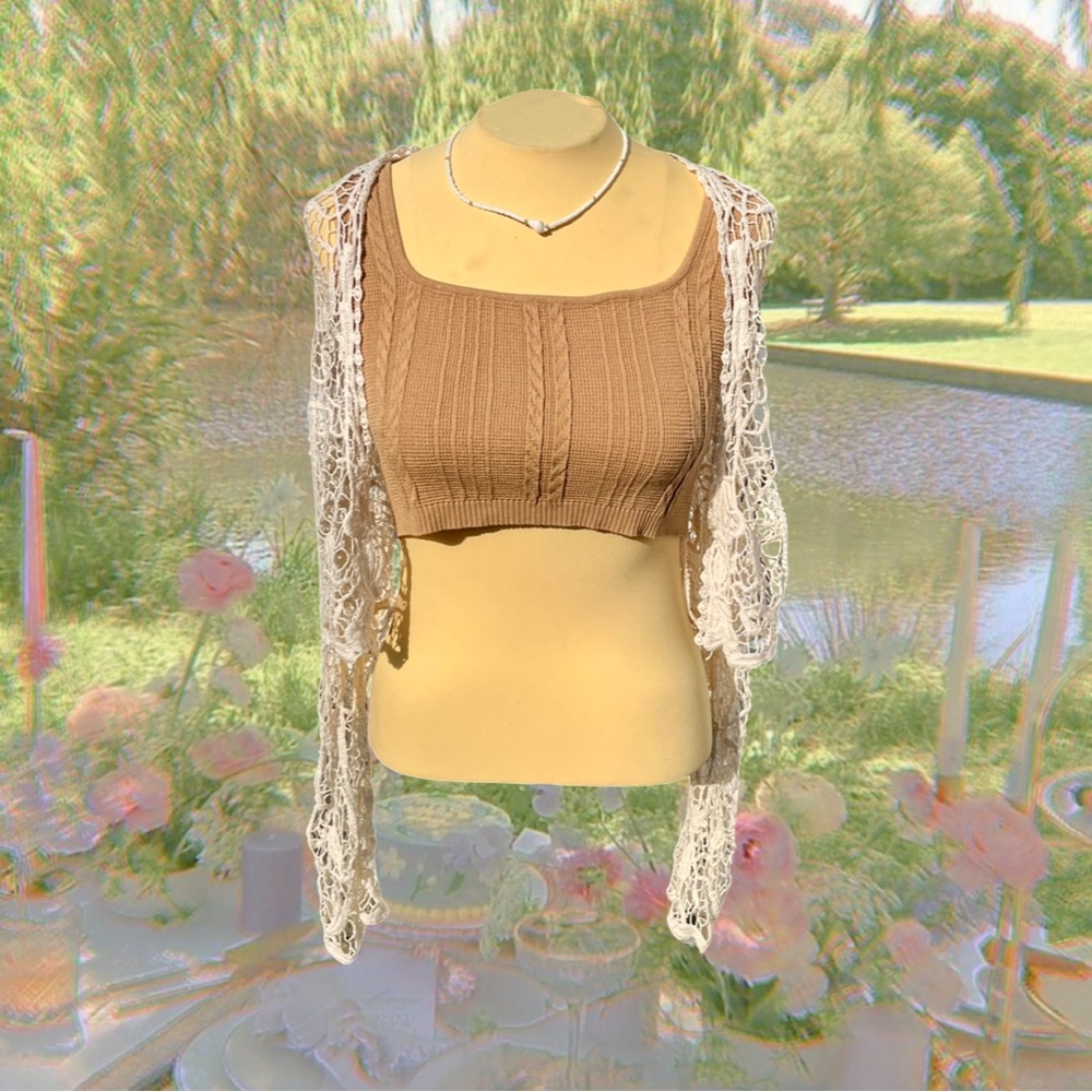 ・❥・brand new hippie/boho cable knit brown crop top shirt・❥・